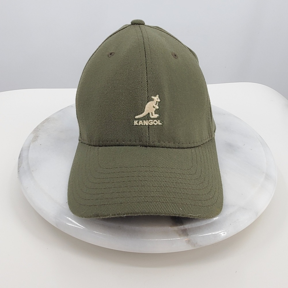 Kangol Flexfit Wool Blend Baseball Cap Olive Green Kangaroo Logo Preppy L/XL - Picture 9 of 10